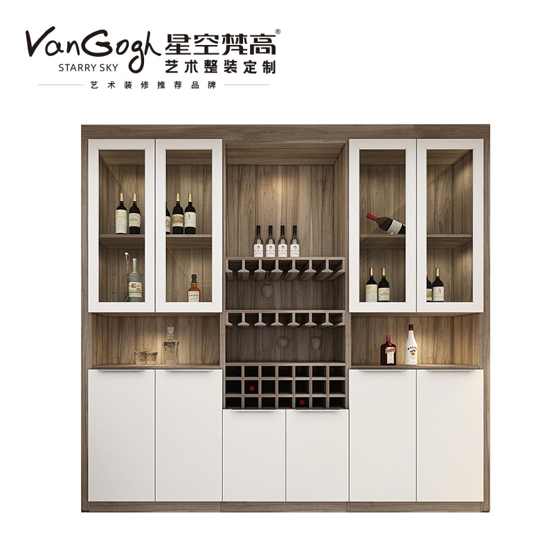 【星空梵高】現(xiàn)代簡(jiǎn)約整體定制酒柜 塔特森林·邁阿密胡桃+玉石白酒柜