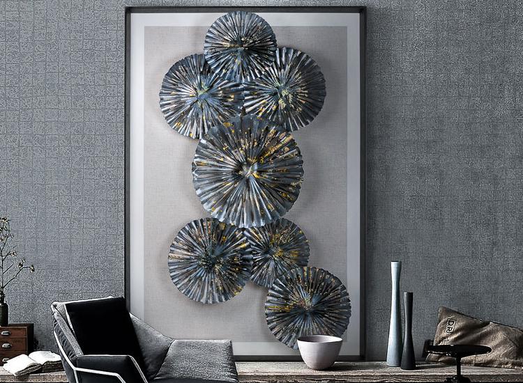 玄關(guān)裝飾畫(huà) 工業(yè)風(fēng)客廳沙發(fā)軟裝實(shí)物 立體手工鐵藝金屬酒店壁飾