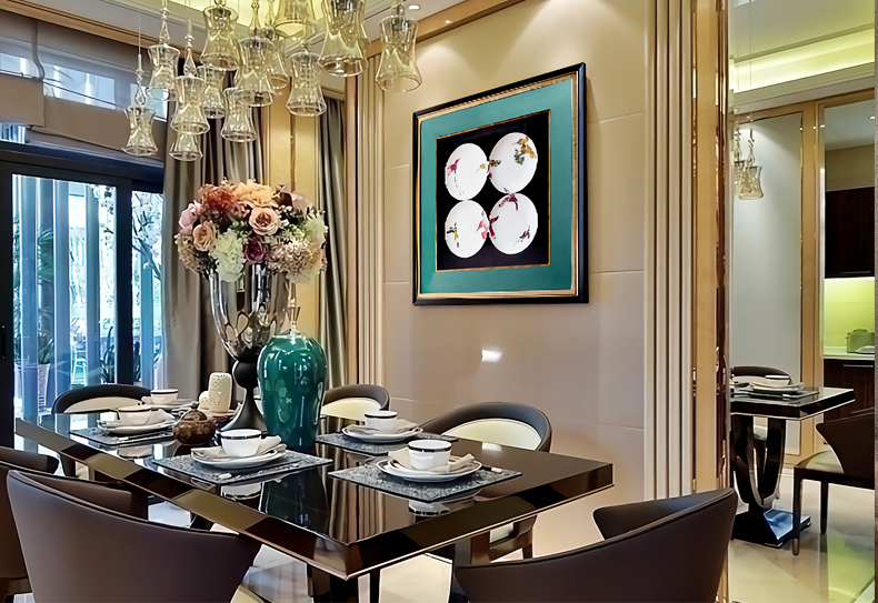 設(shè)計(jì)師樣板間實(shí)物盤子畫 現(xiàn)代輕奢餐廳玄關(guān)立體掛畫 錦瓷