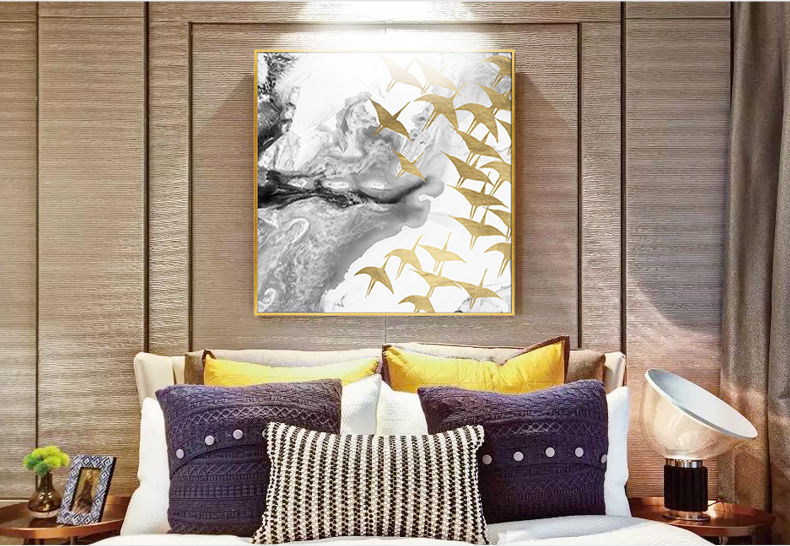 輕奢客廳臥室餐廳走廊玄關(guān)掛畫晶瓷畫 純手繪油畫 燕歸巢