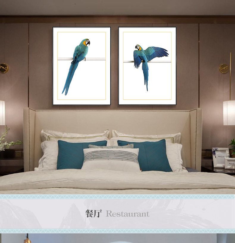 歐式輕奢動物組合掛畫 臥室餐廳裝飾畫晶瓷畫  純手繪油畫 金剛鸚鵡