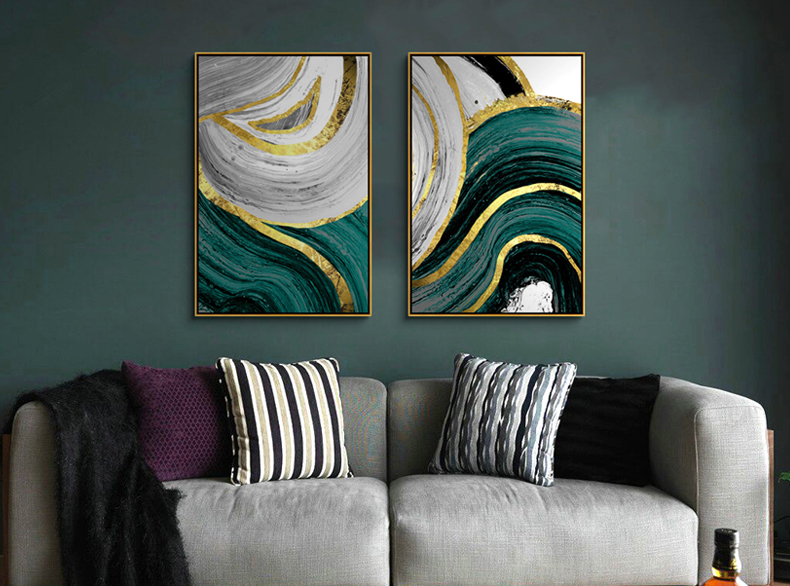 現(xiàn)代簡約抽象組合客廳玄關(guān)臥室有框掛畫 晶瓷畫 純手繪油畫 靈源