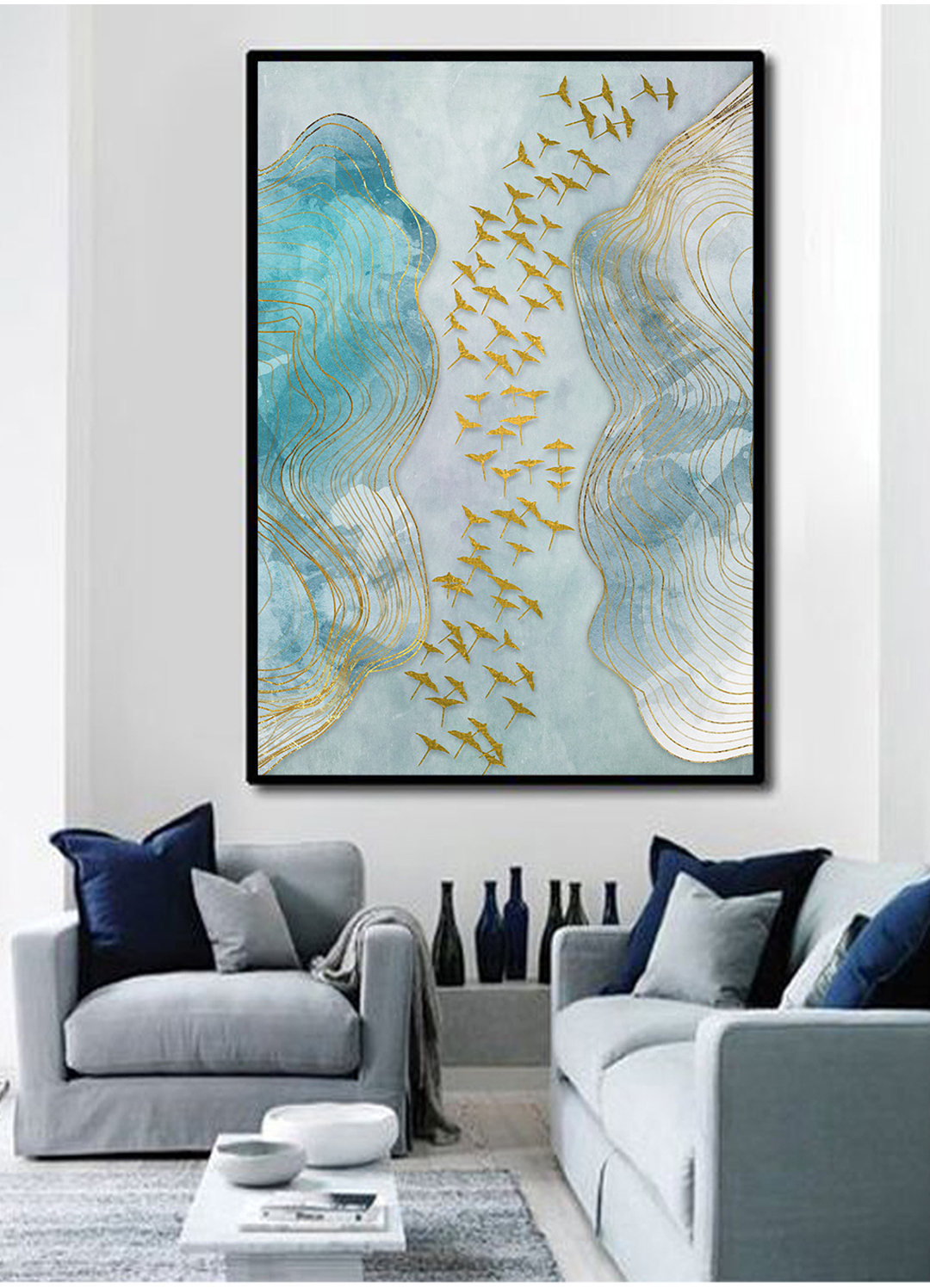 現(xiàn)代簡約抽象畫 客廳掛畫 臥室藝術(shù)裝飾畫 手繪油畫 金雁過境