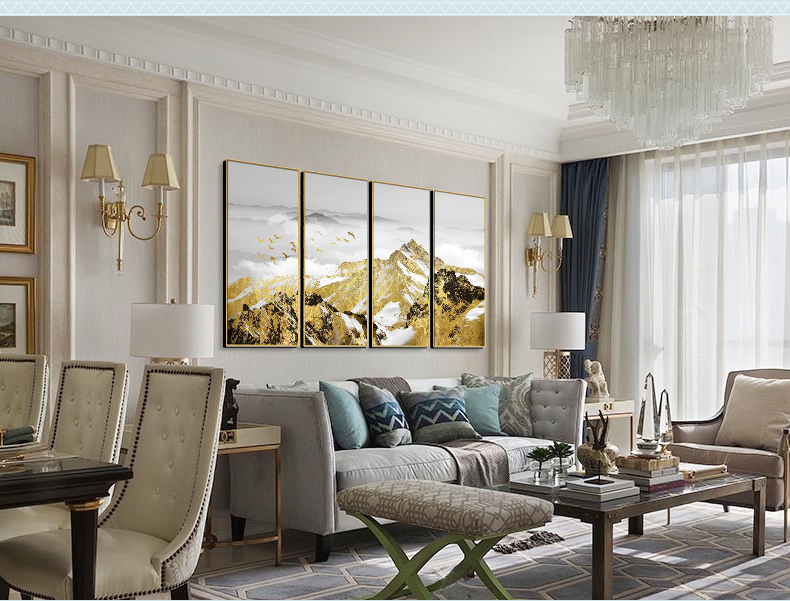 輕奢現(xiàn)代簡約客廳裝飾畫 沙發(fā)背景墻組合掛畫 四組合 微噴繪高清打印 山巔云海