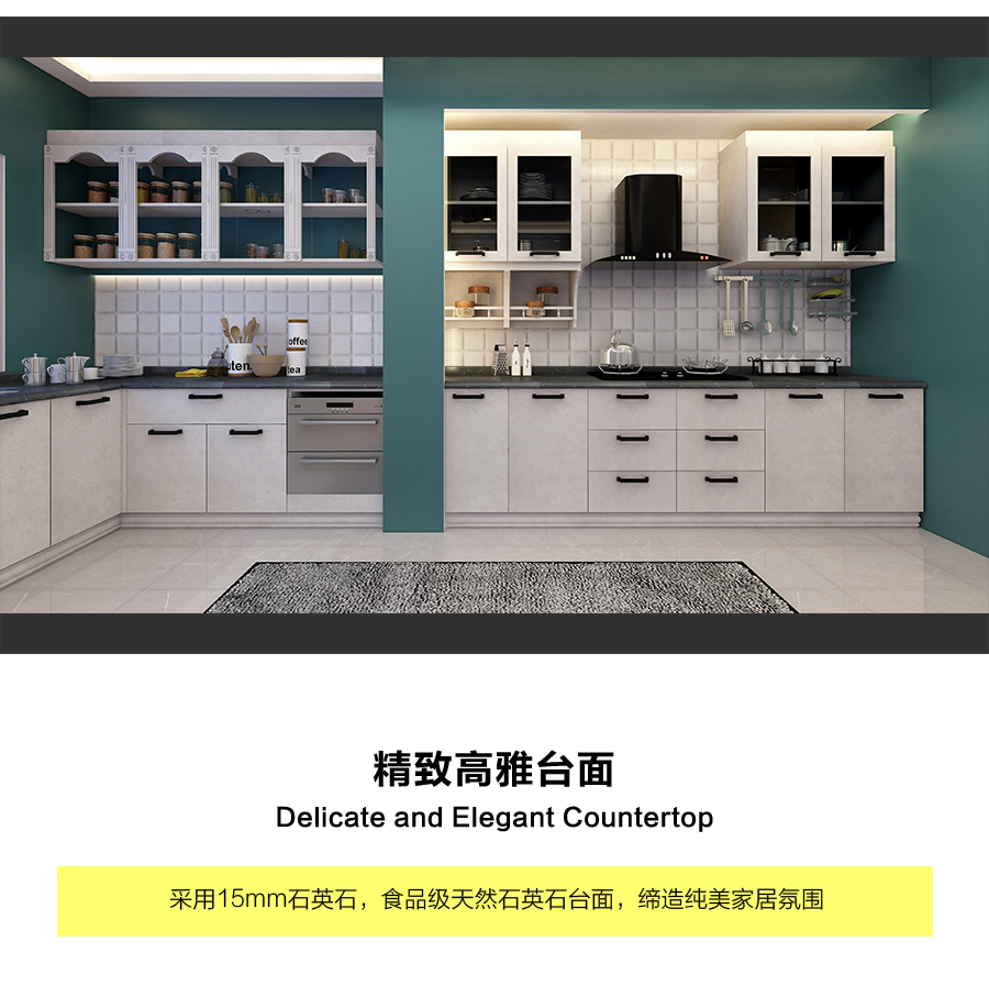 星空梵高定制櫥柜 現(xiàn)代簡(jiǎn)約整體定制櫥柜 石英石臺(tái)面定制櫥柜 雙飾面-淺石紋定制櫥柜