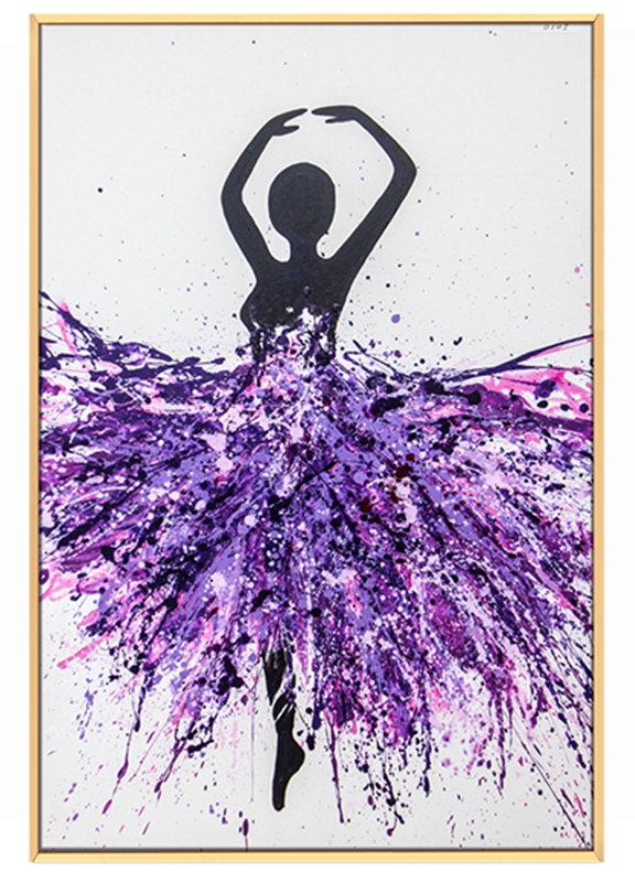 現(xiàn)代簡(jiǎn)約客廳裝飾畫(huà) 臥室原創(chuàng)手繪流彩畫(huà) 廚房鋁合金框掛畫(huà) 紫裙子