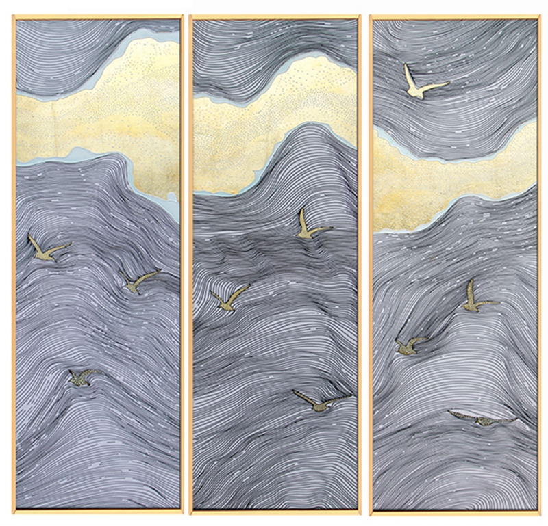 新中式抽象客廳裝飾畫(huà) 餐廳原創(chuàng)純手繪線條畫(huà) 臥室環(huán)保PS框掛畫(huà) 飛躍