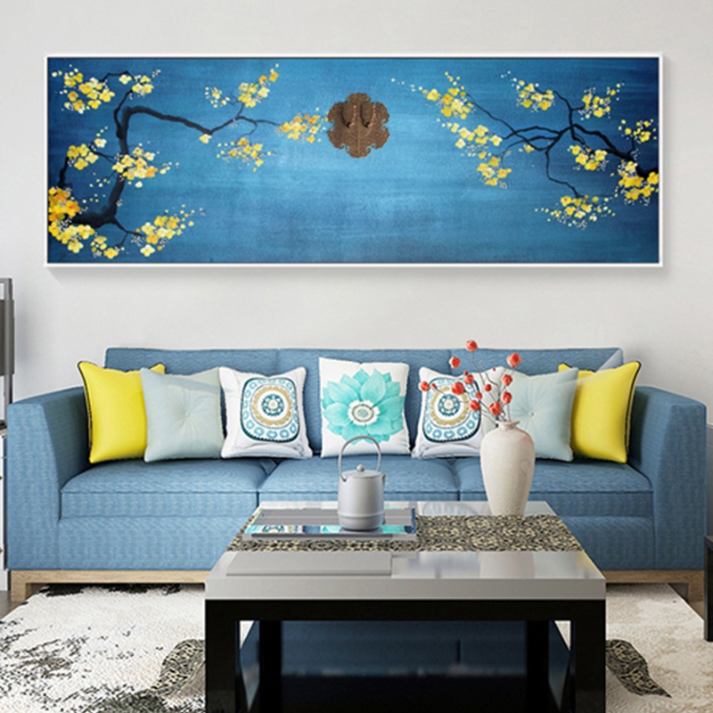 新中式客廳裝飾畫 餐廳原創(chuàng)實(shí)物畫 玄關(guān)環(huán)保PS框掛畫 黃梅花