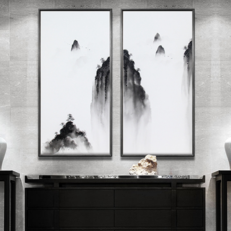 新中式客廳裝飾畫 書房原創(chuàng)純手繪畫 玄關(guān)環(huán)保PS框掛畫 遠山